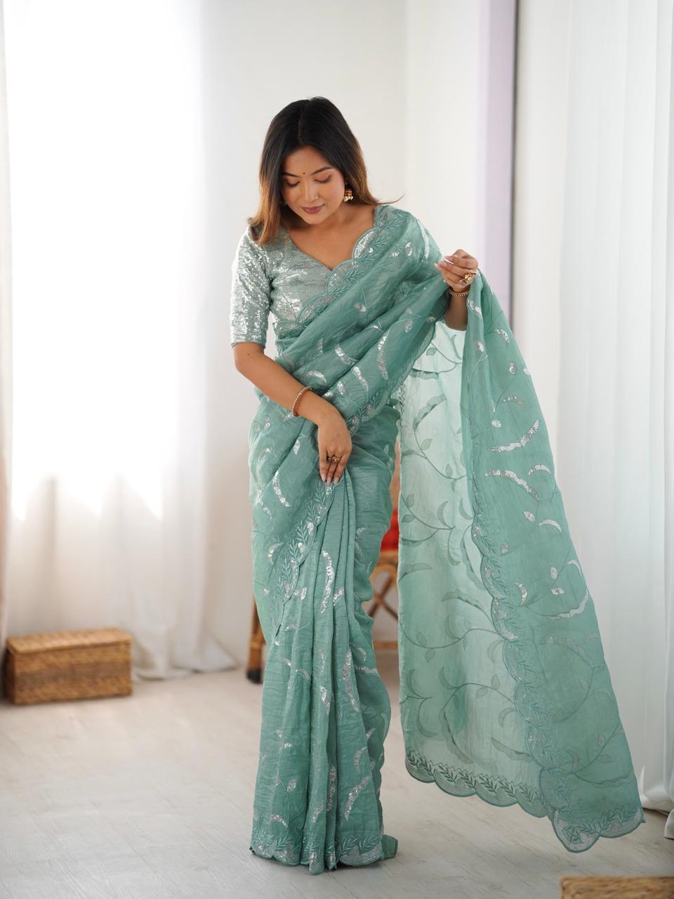Elegant Embroidered Saree with Designer Blouse – Soft Festive & Party Wear