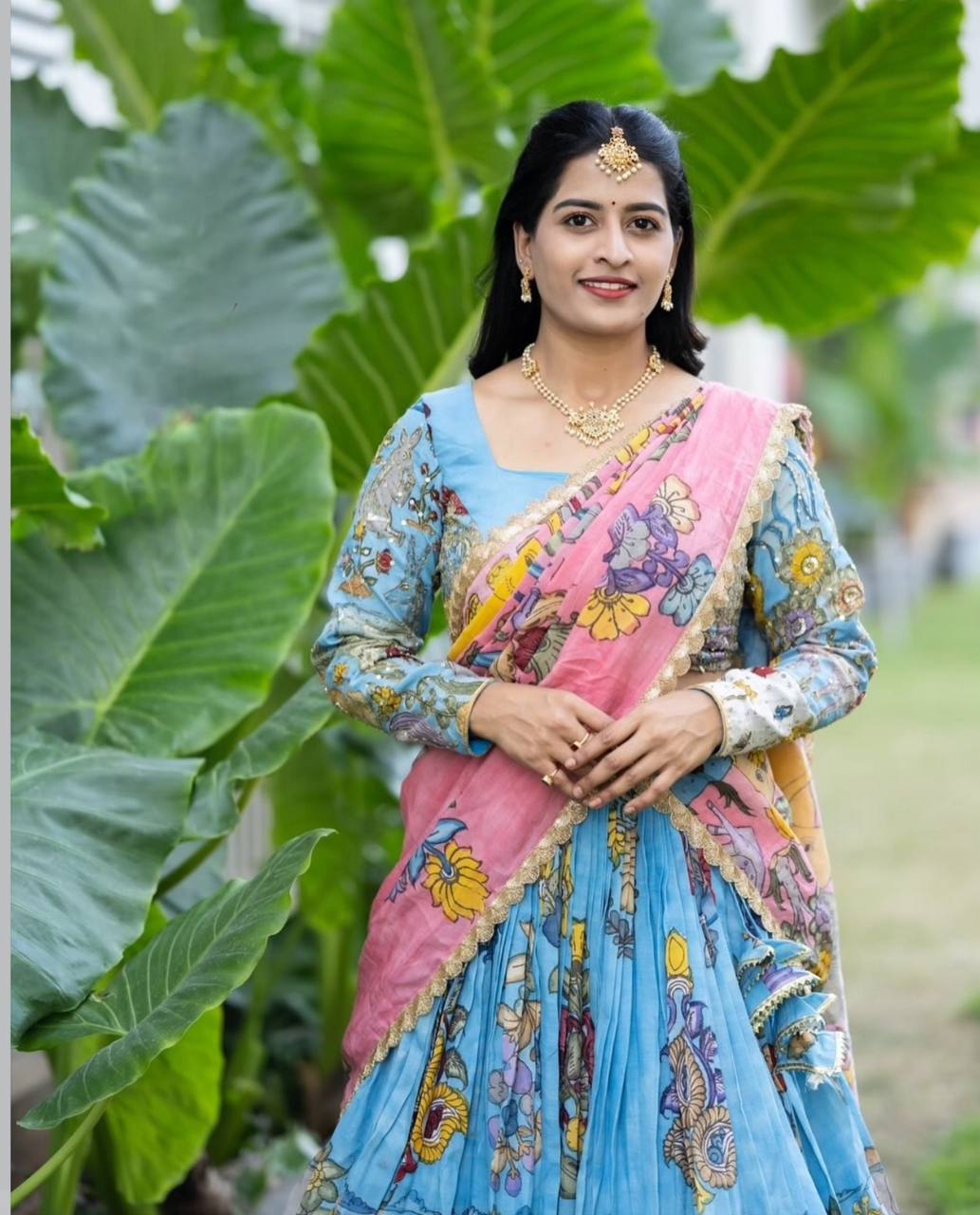 Embroidered Pure Tissue Silk Lehenga Choli & Dupatta Set