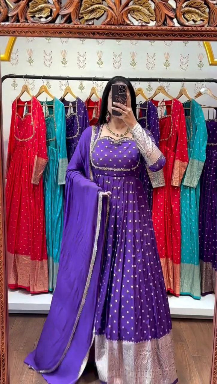 JACQUARD WEAVING FUNCTION WEAR GOWN WITH DUPATTA