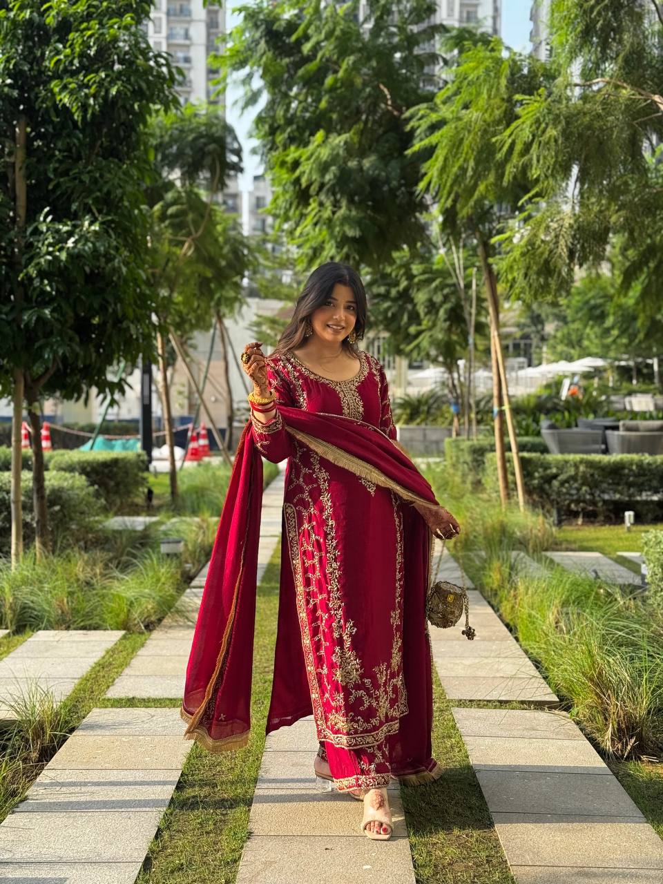 Fanah Red Hand Embroidered Suit