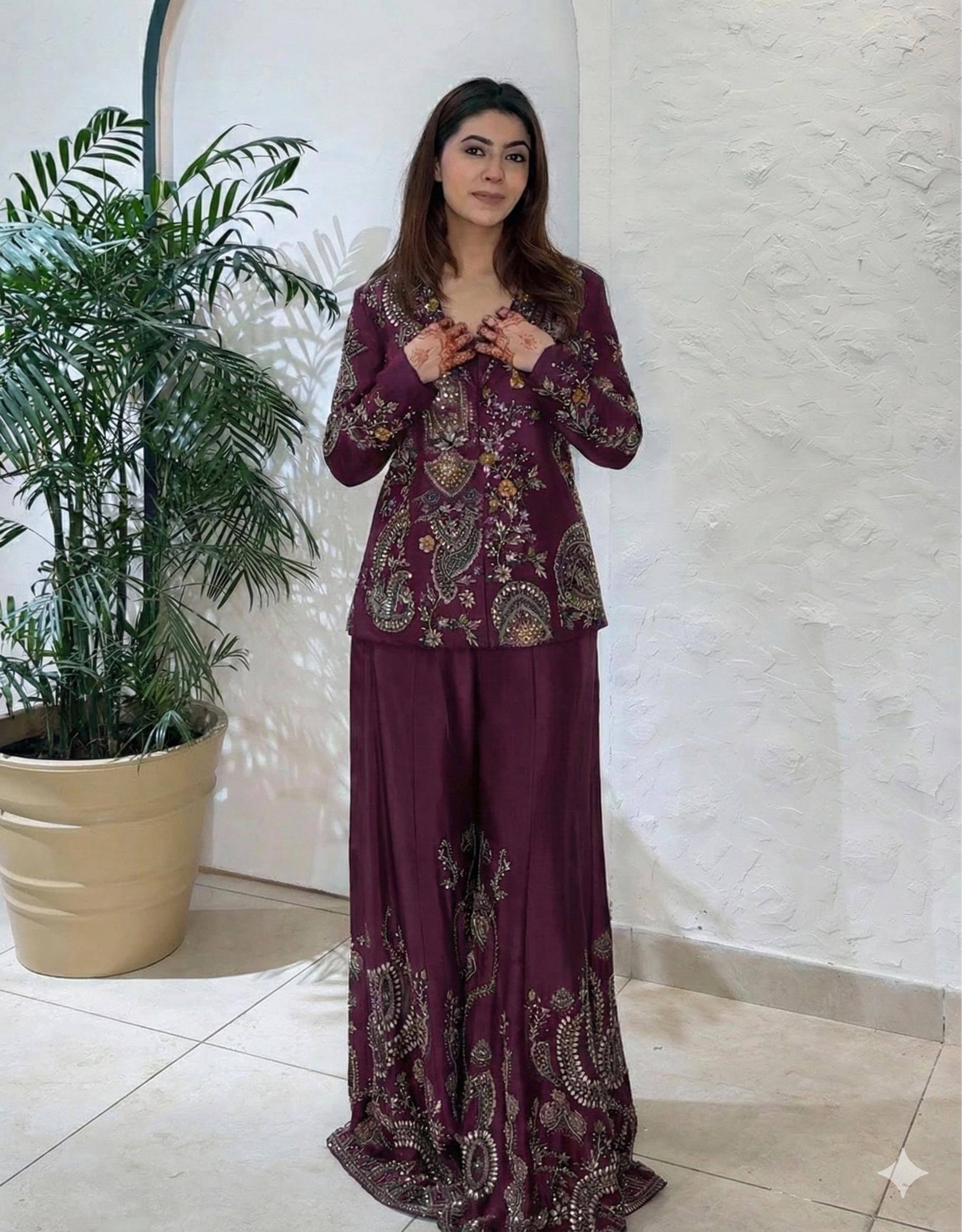 Embroidered Kurta & Palazzo Set – Festive Glam