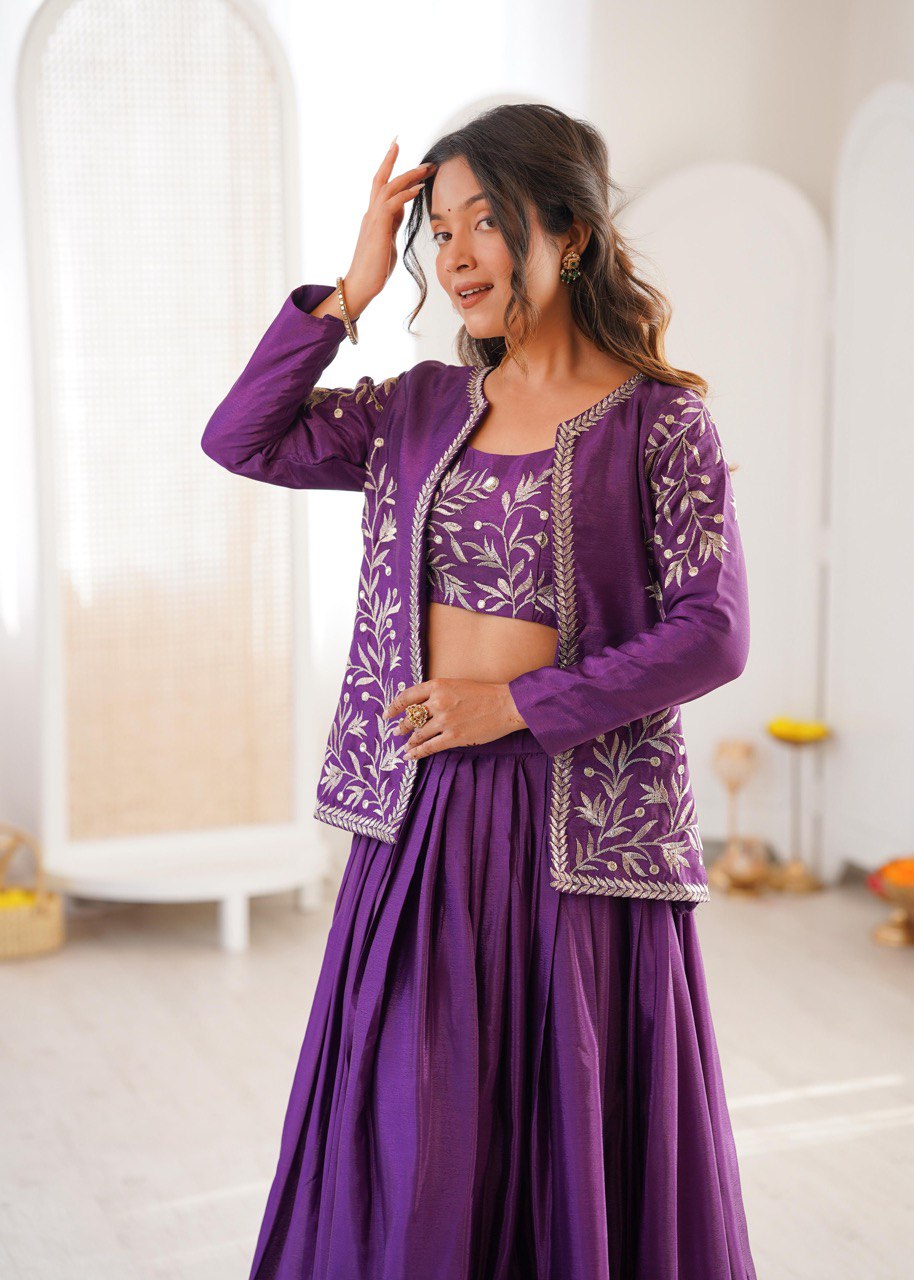 Crimson Embroidered Lehenga Set with Statement Jacket