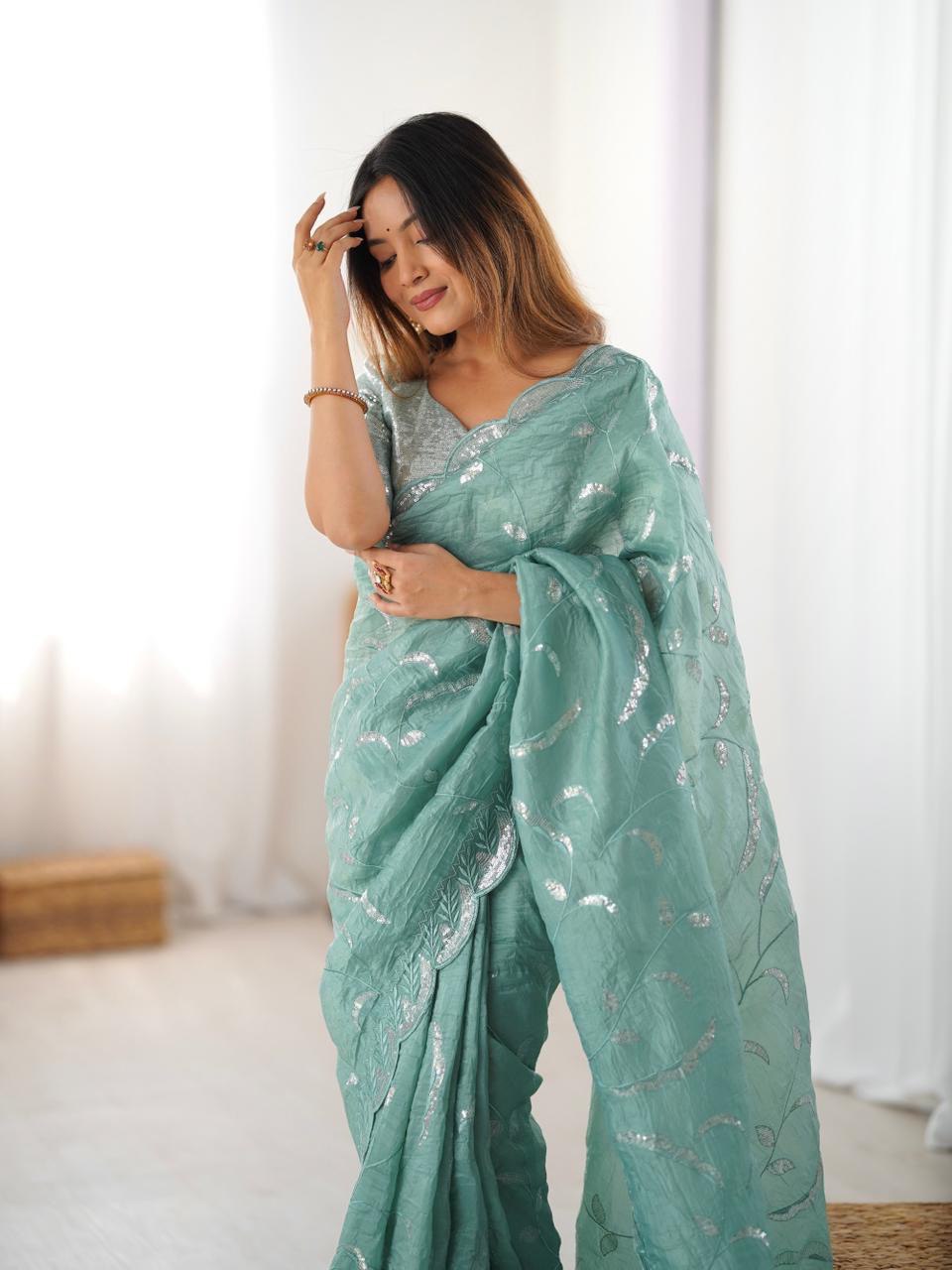 Elegant Embroidered Saree with Designer Blouse – Soft Festive & Party Wear