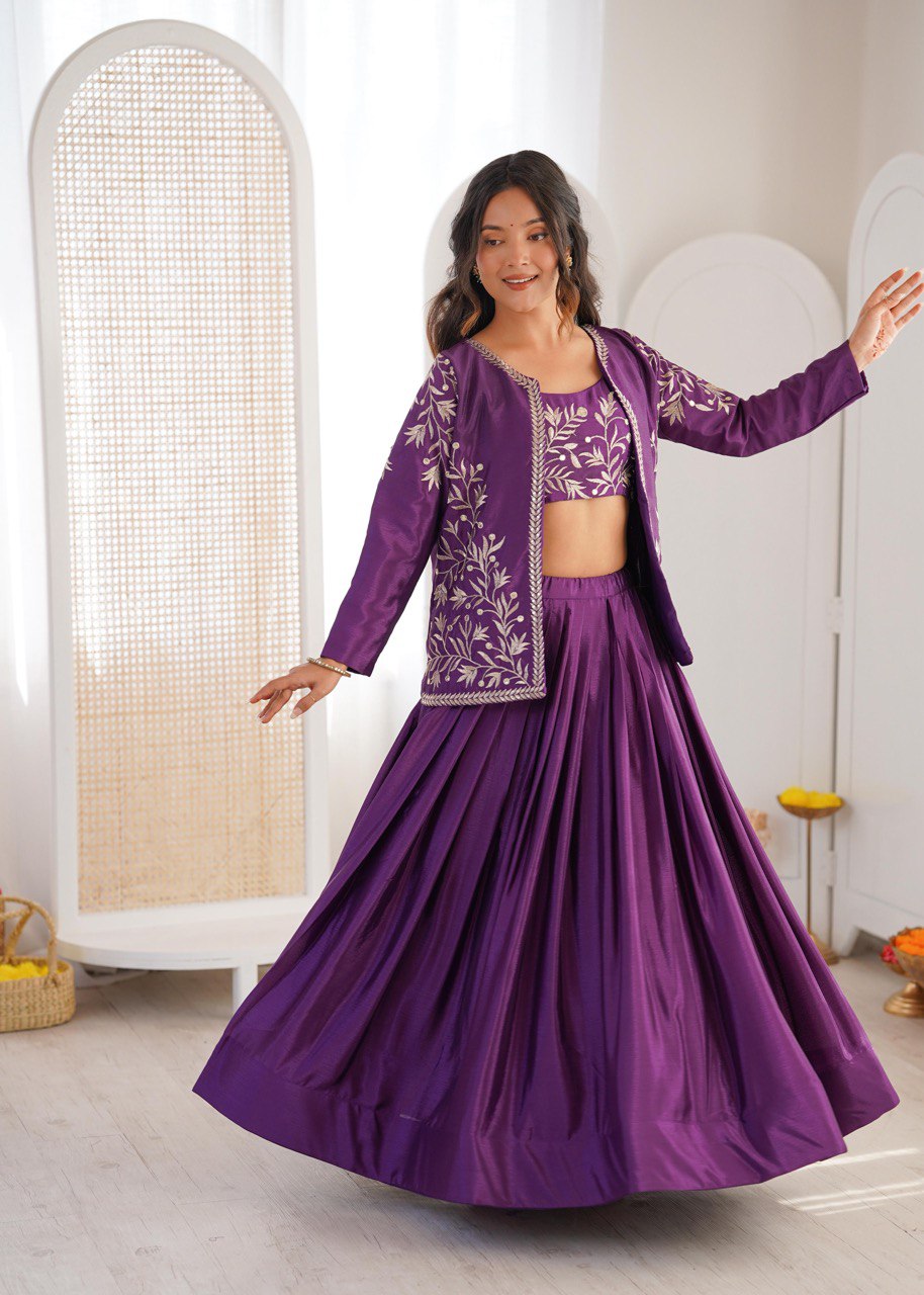 Crimson Embroidered Lehenga Set with Statement Jacket