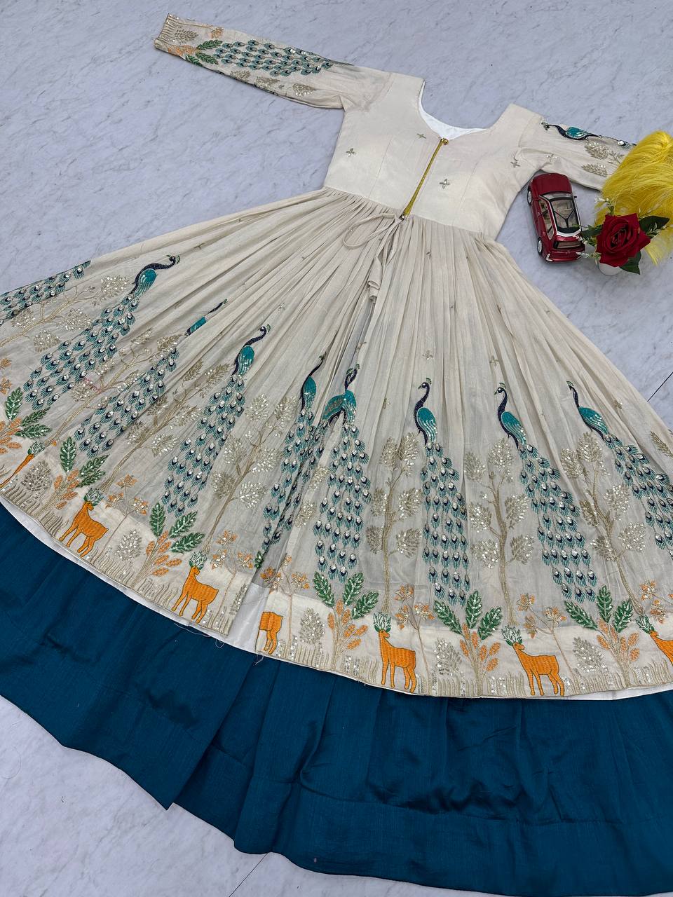 ✨ Elegant Peacock Print Lehenga Set ✨