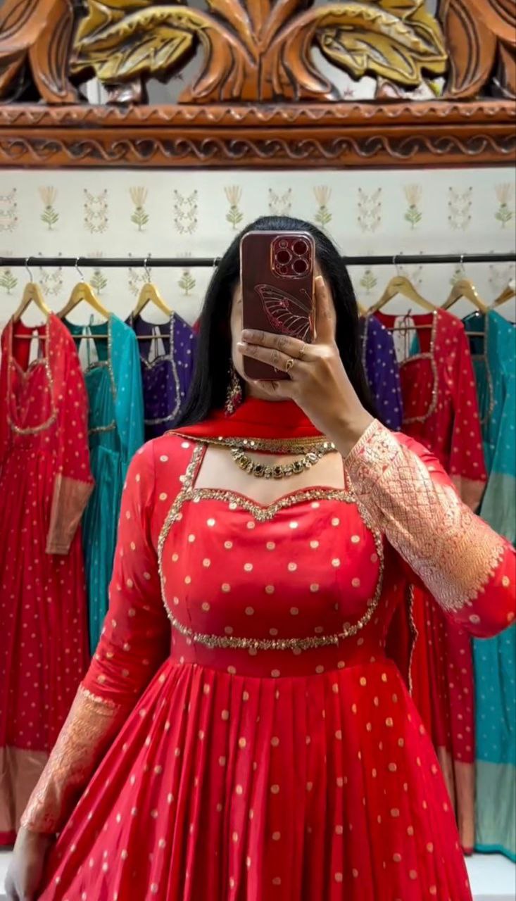 Polka Dot Anarkali with Silver Detailing