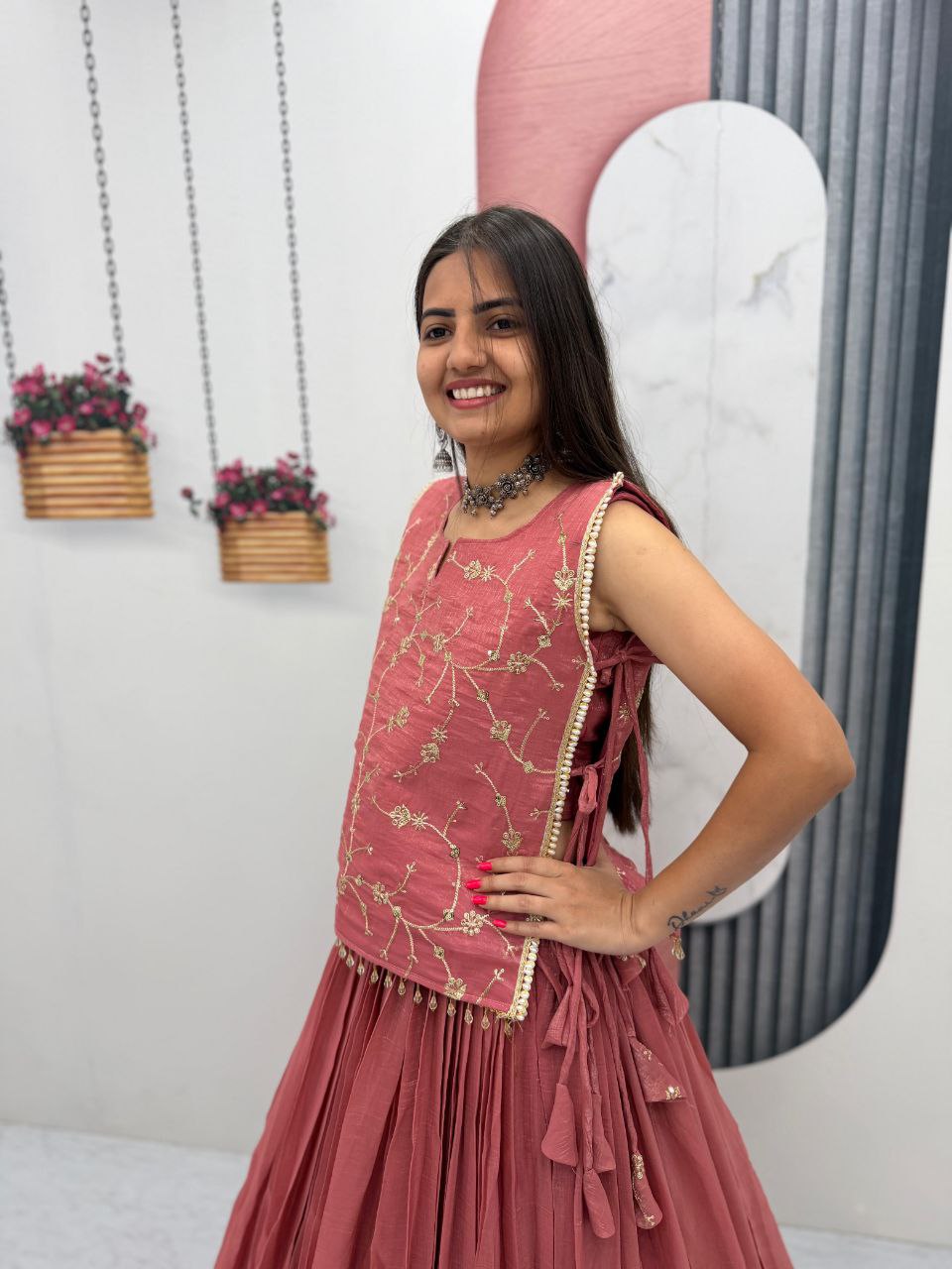 Embroidered Anarkali Dress with Flared Skirt