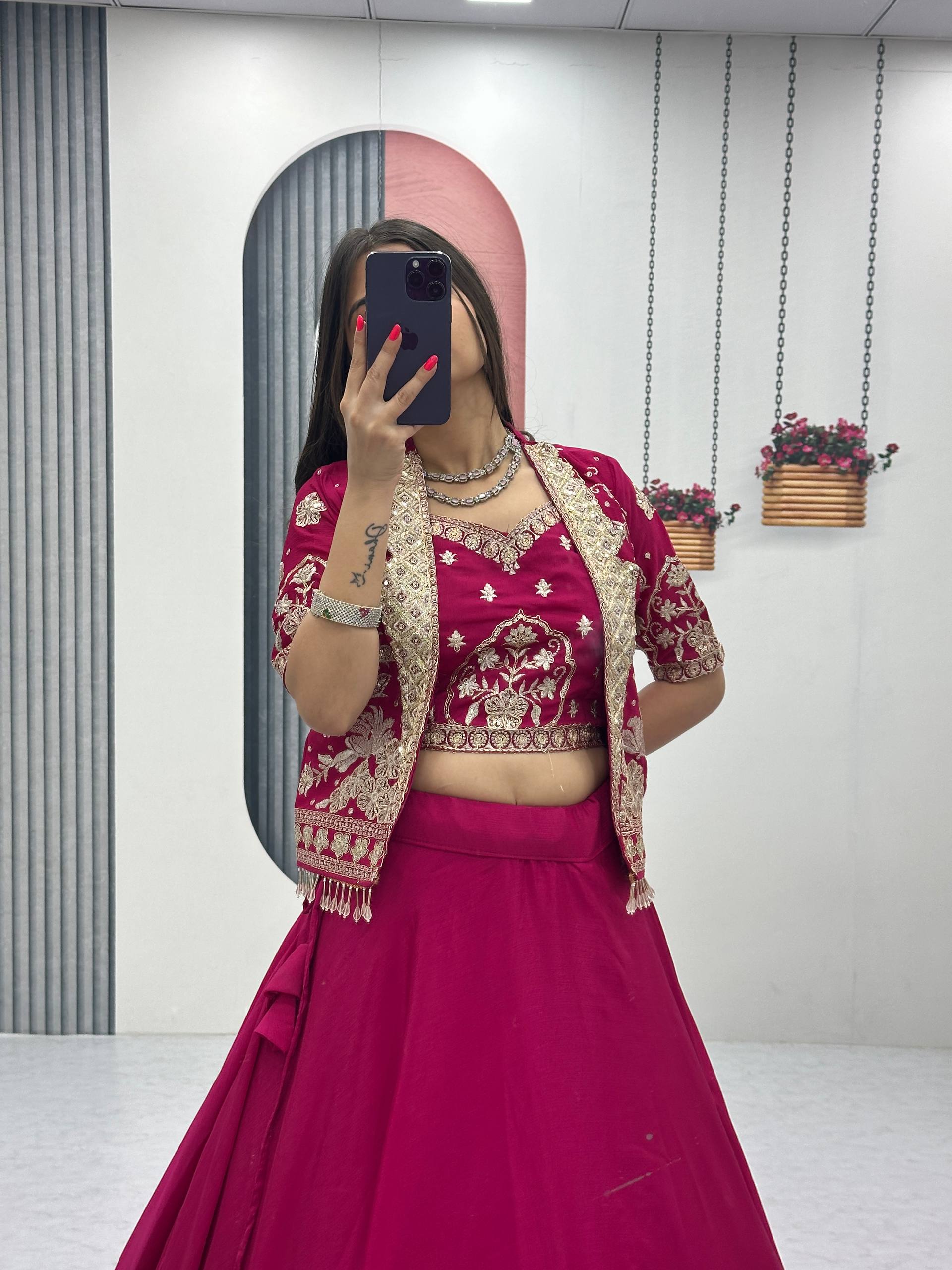 Elegant Embroidered Lehenga Choli with Designer Jacket for Women | Festive & Wedding Wear