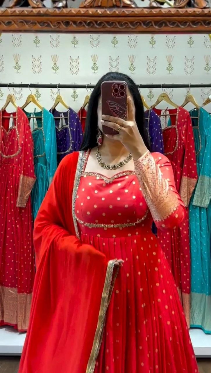 Polka Dot Anarkali with Silver Detailing