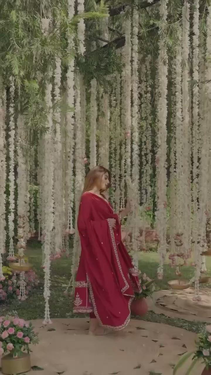 Elegant Red Anarkali Kurti Set with Dupatta for Women