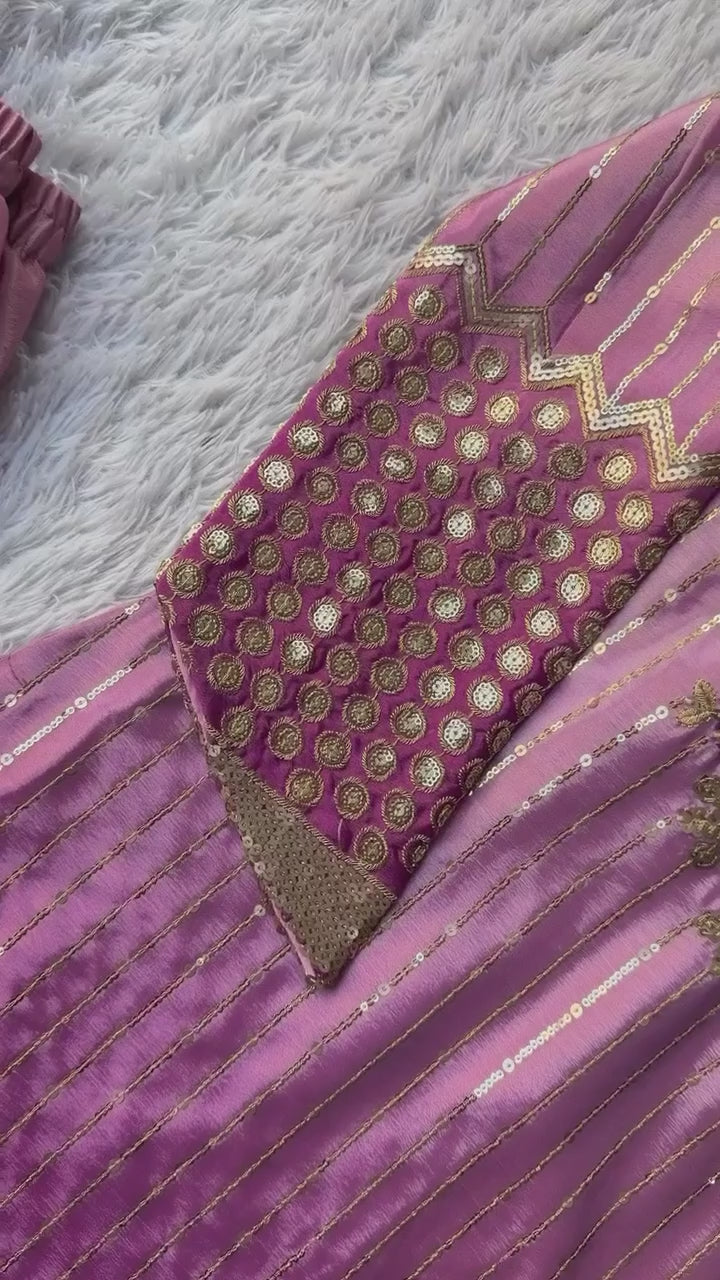Pink Dress in Chinon With Sequins Embroidery Work Eid Festival Dress