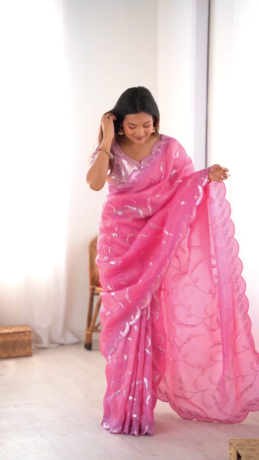 Elegant Embroidered Saree with Designer Blouse – Soft Festive & Party Wear