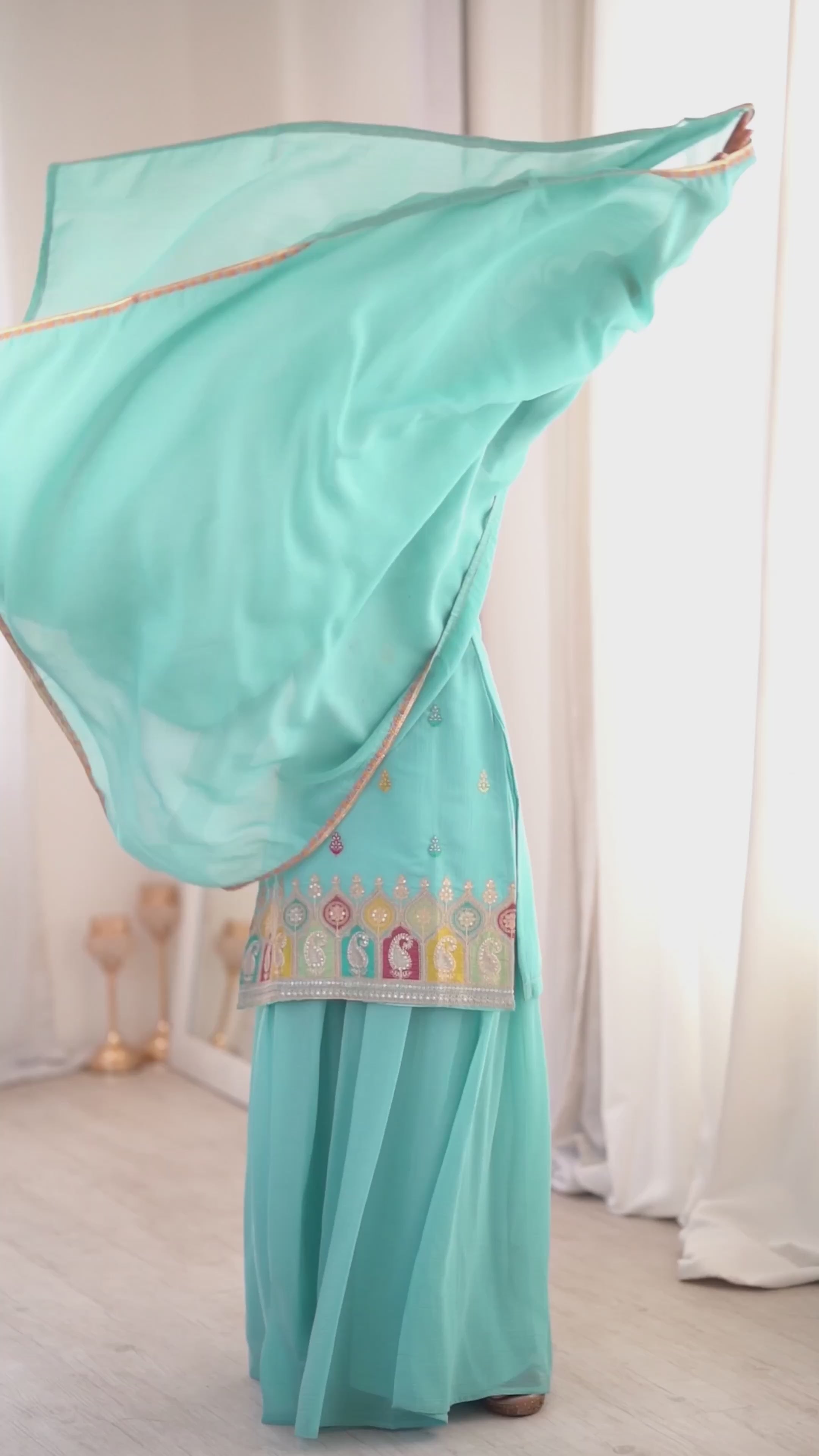 Women Embroidered Regular Kurta with Sharara & With Dupatta