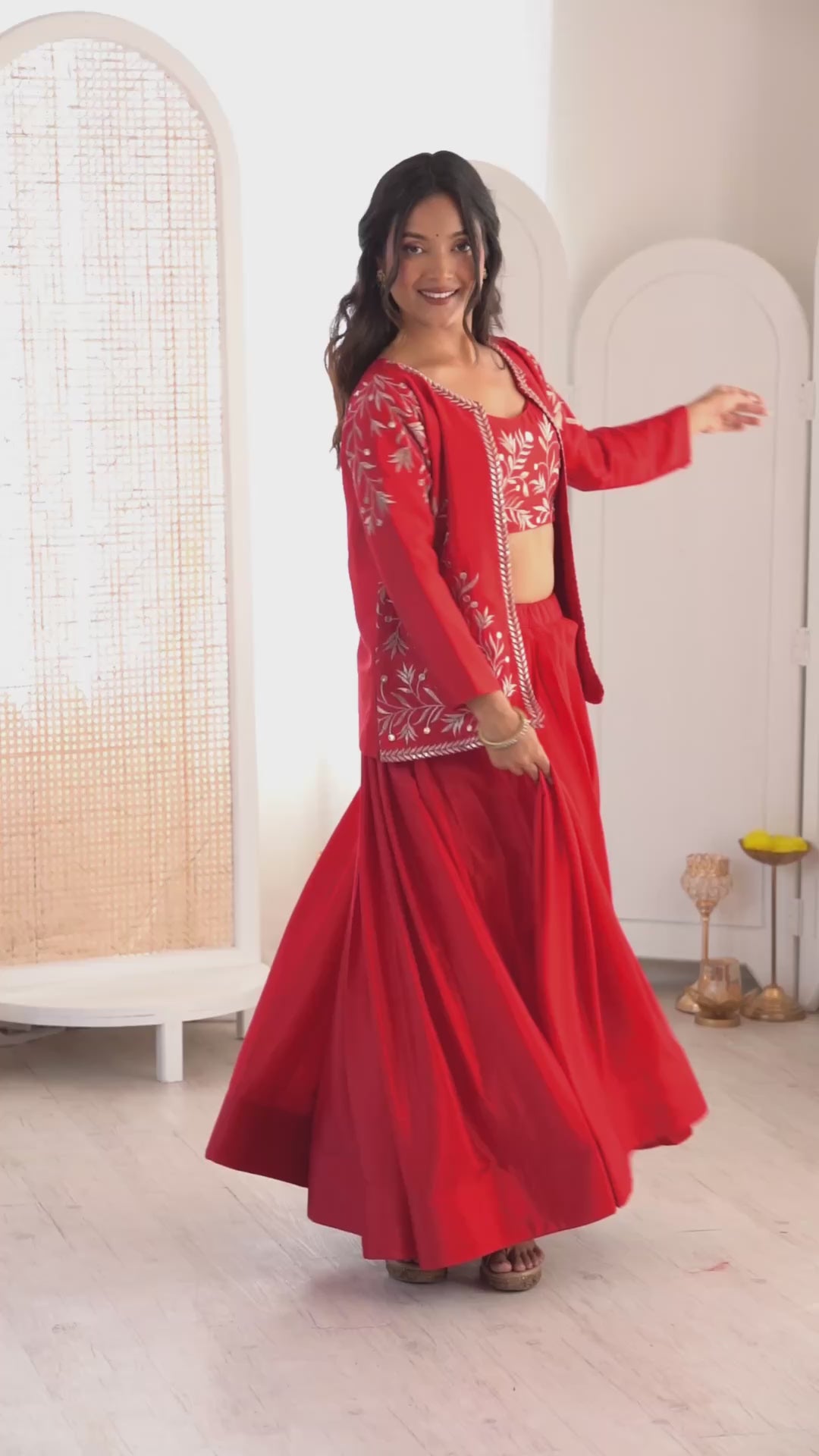 Crimson Embroidered Lehenga Set with Statement Jacket
